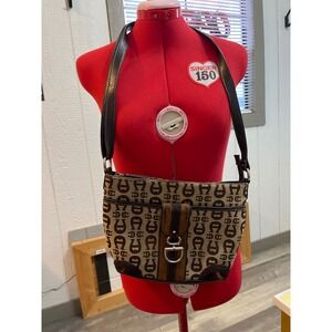 Vintage Etienne Aigner‎ Monogram Shoulder Bag Brown Canvas Leather Trim